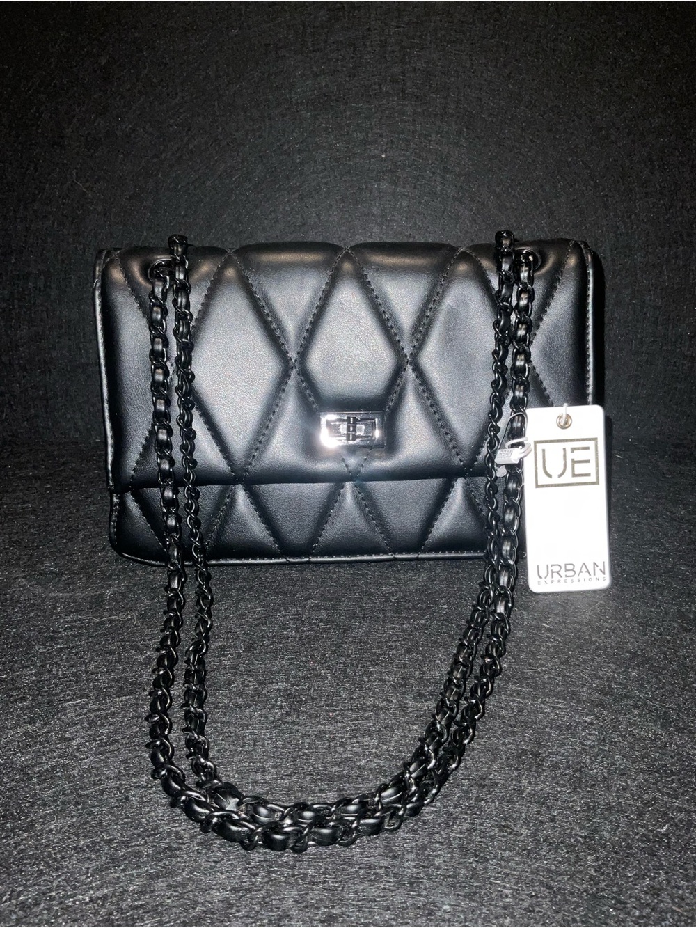 Urban Expressions Black Quilted Chain Crossbody Bag